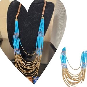 Vintage Express  bronze/ turquoise‎ beaded necklace